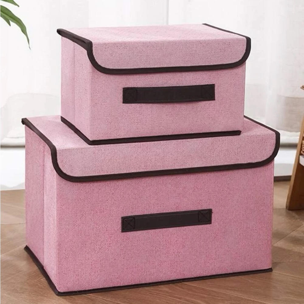 Pink and Brown Fabric Storage Box Set